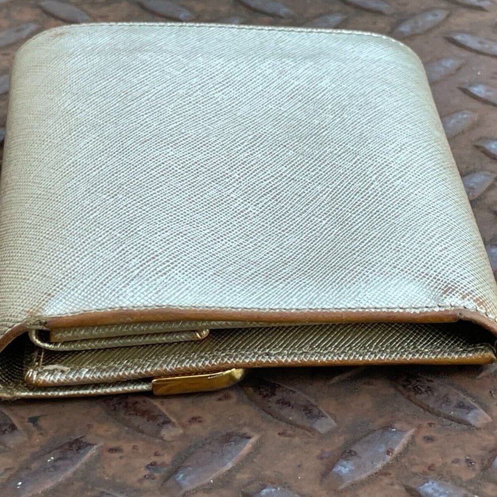 Prada Wallet Tri Fold Gold Tone Leather Card Holder Purse Made in Italy authenti - Picture 5 of 14